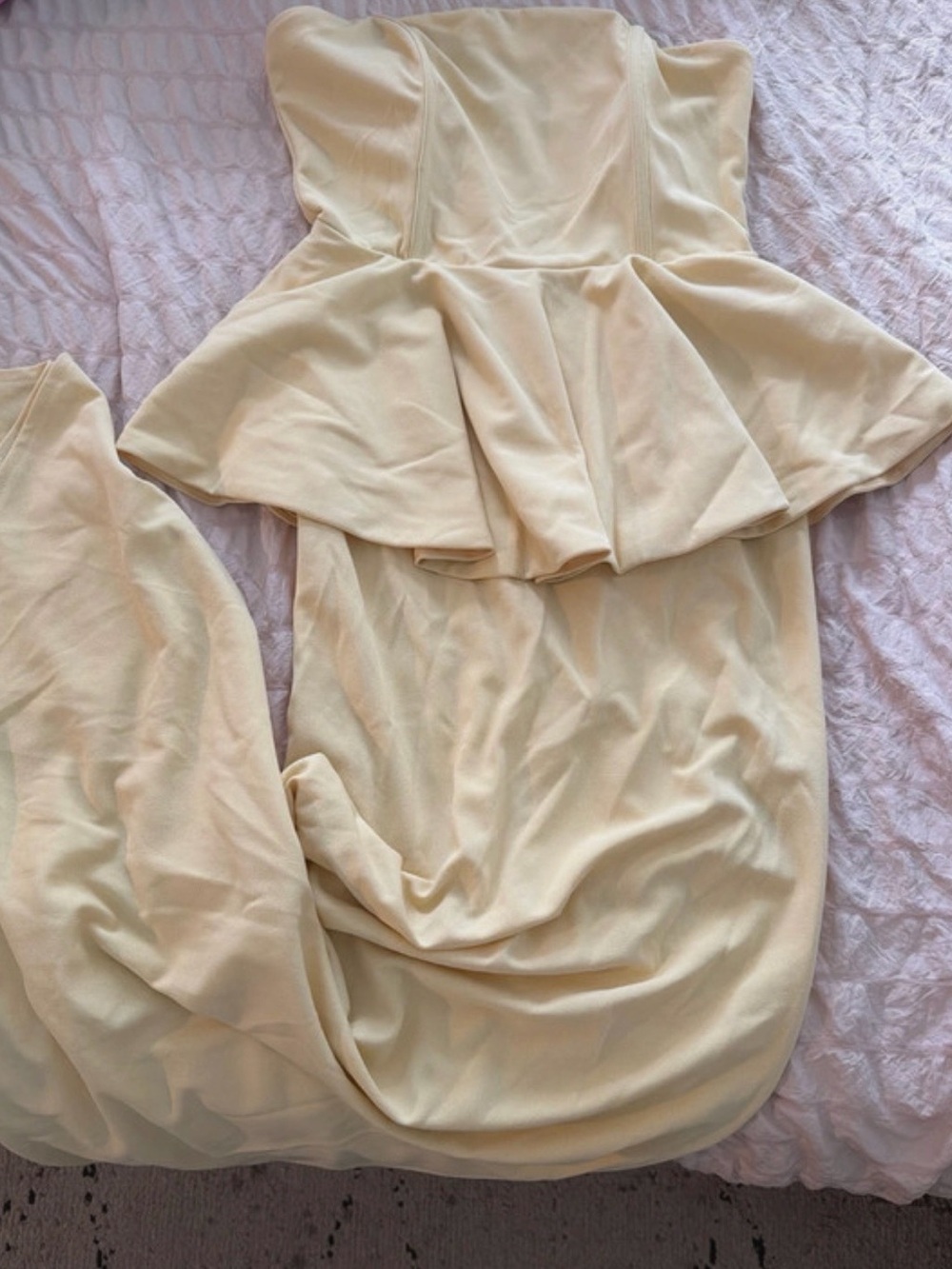 Strapless Peplum Maxi Dress in Pale Yellow